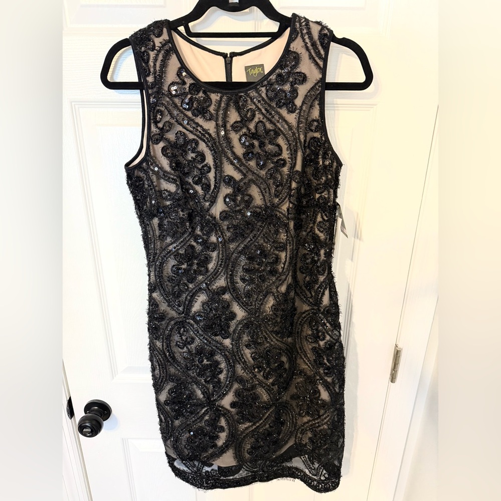NWT Taylor Black Tan Sleeveless Sheath Mini Dress